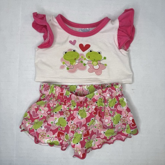 Vintage Build A Bear Frog Froggy Heart Love 2pc Pink Pajamas Sleepwear Short Set - Picture 1 of 4